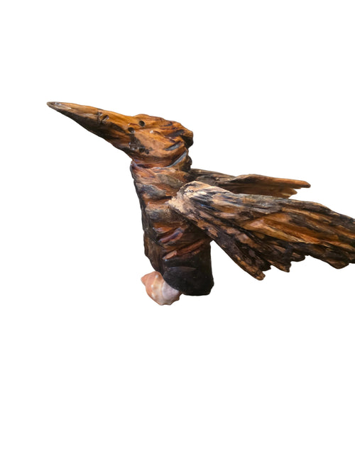 Hand-Crafted Driftwood Bird Sculpture — Natural Coastal Wood Art