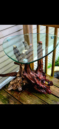 Driftwood Side Table with Glass Top – One of a Kind