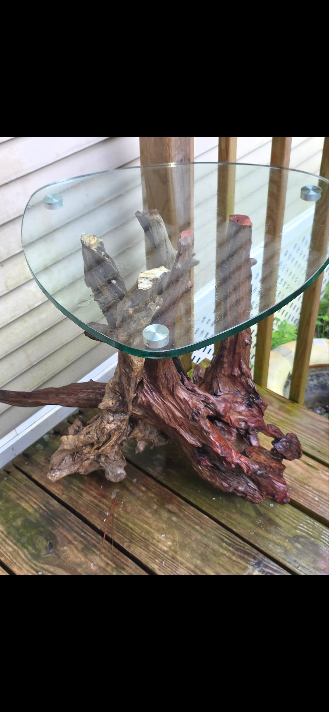 Driftwood Side Table with Glass Top – One of a Kind