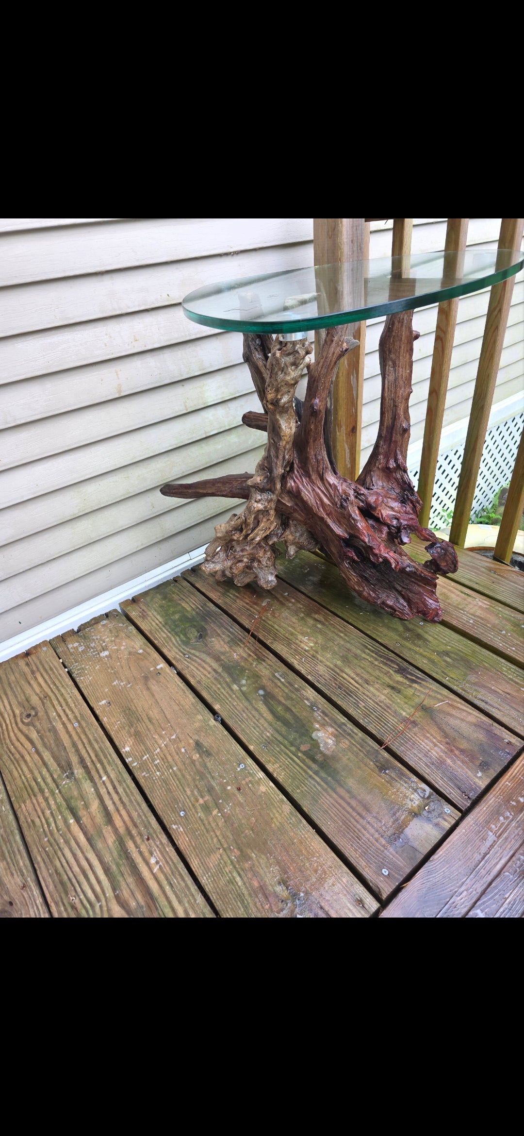 Driftwood Side Table with Glass Top – One of a Kind