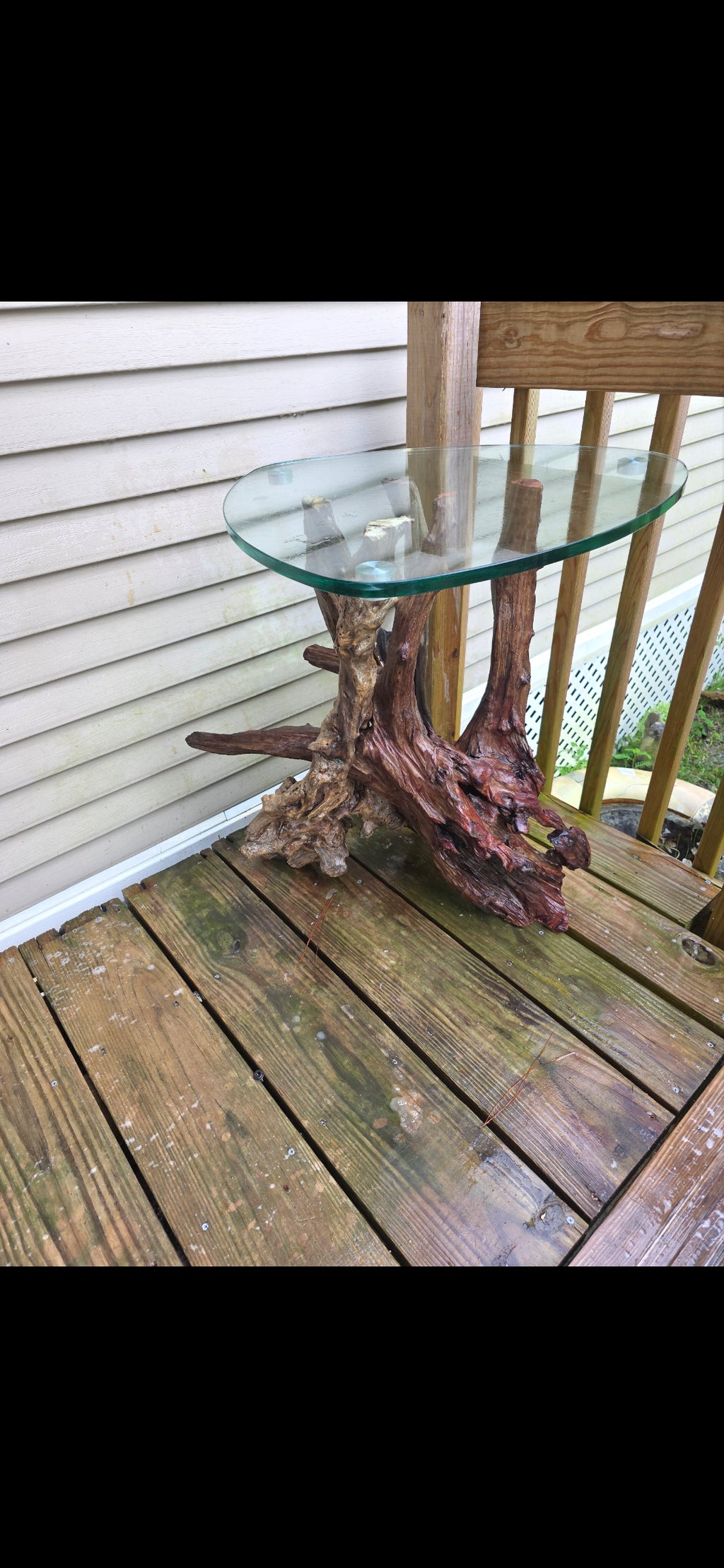 Driftwood Side Table with Glass Top – One of a Kind