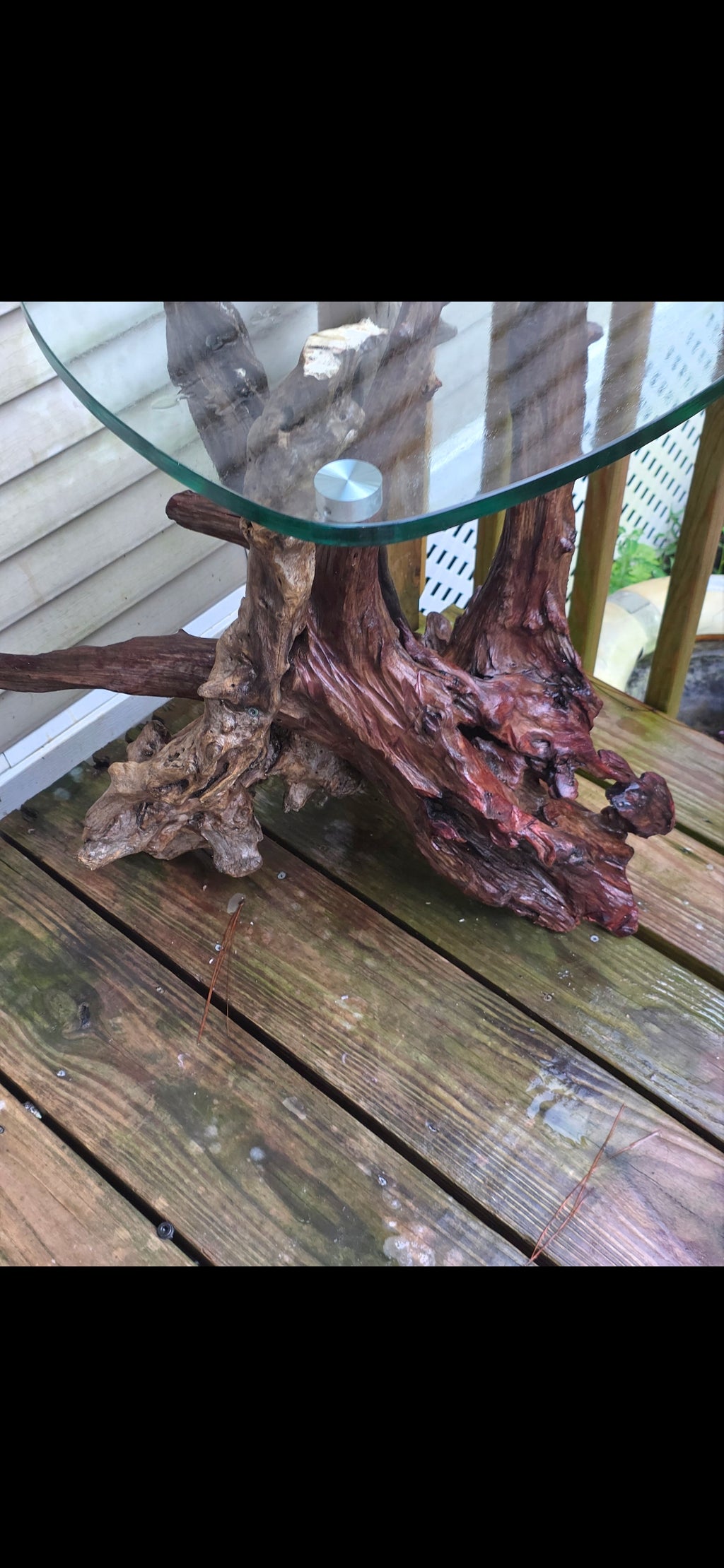 Driftwood Side Table with Glass Top – One of a Kind
