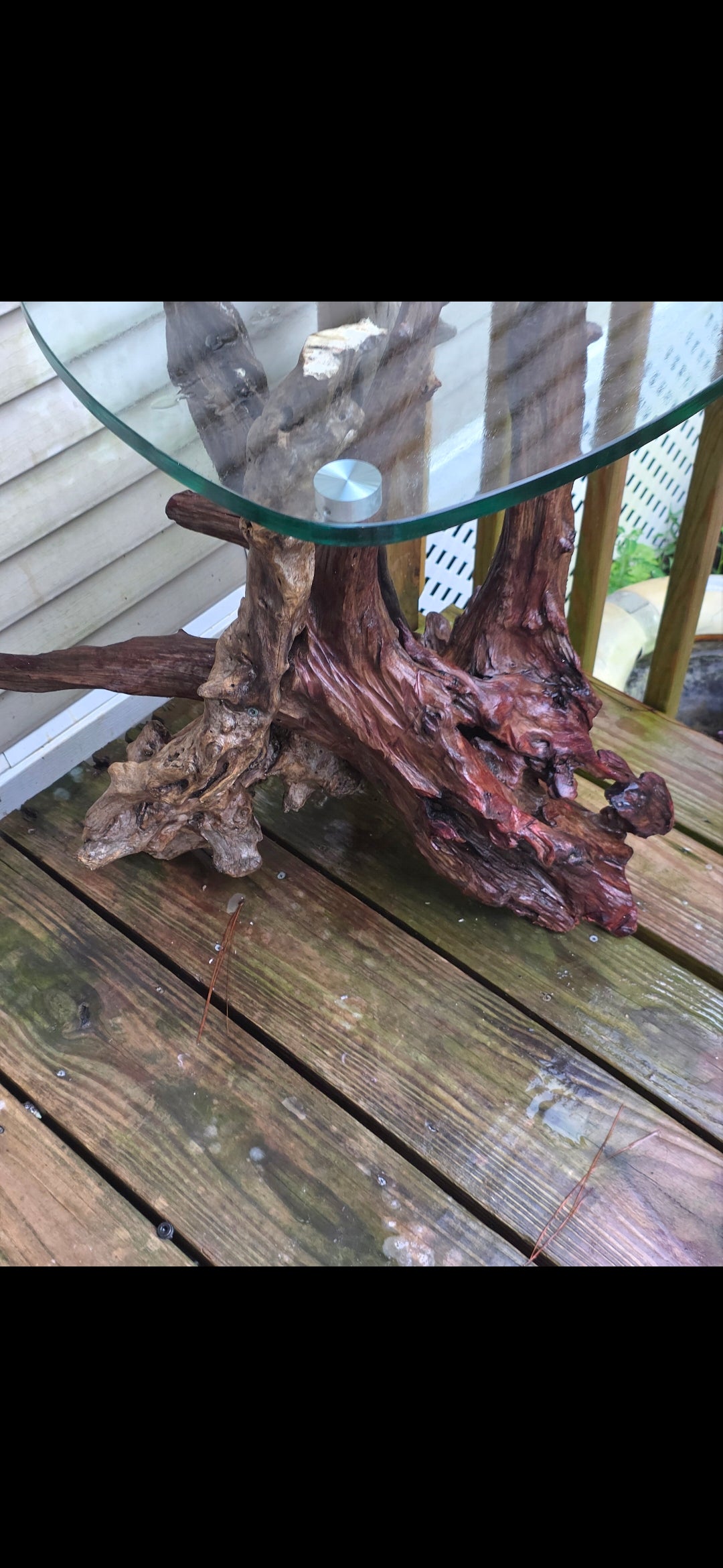 Driftwood Side Table with Glass Top – One of a Kind